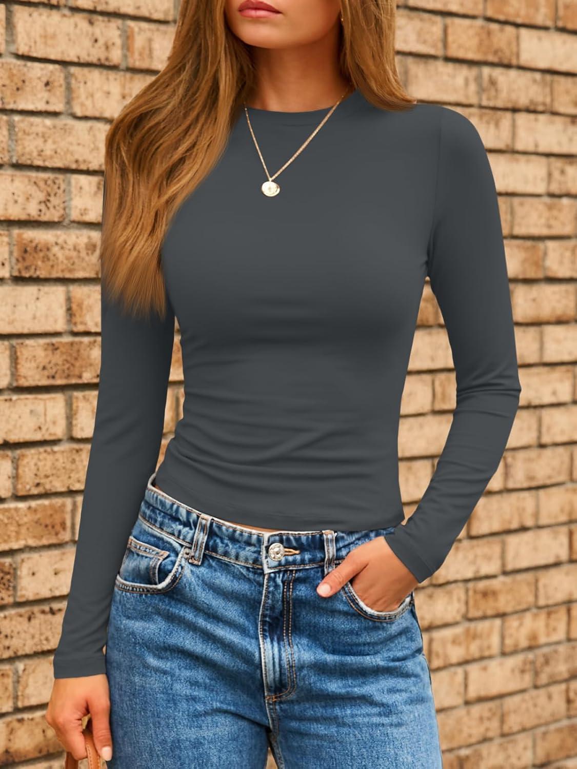 imageAUTOMET Womens Long Sleeve Shirts Basic Compression Going Out Crop Tops Fall Fashion Y2K Clothes 2025Gray