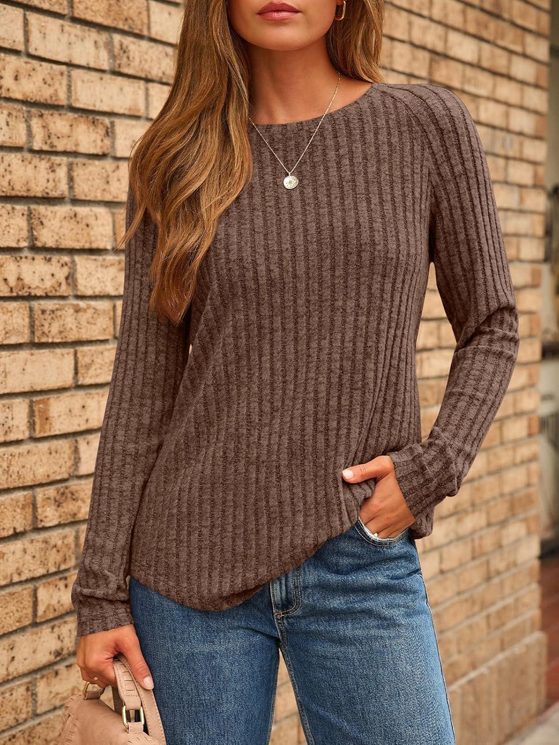 imageAUTOMET Womens Long Sleeve Shirts Fall Fashion Tops 2025 Blouses Dressy Sweaters Tunic Winter Clothes Casual OutfitsChocolate