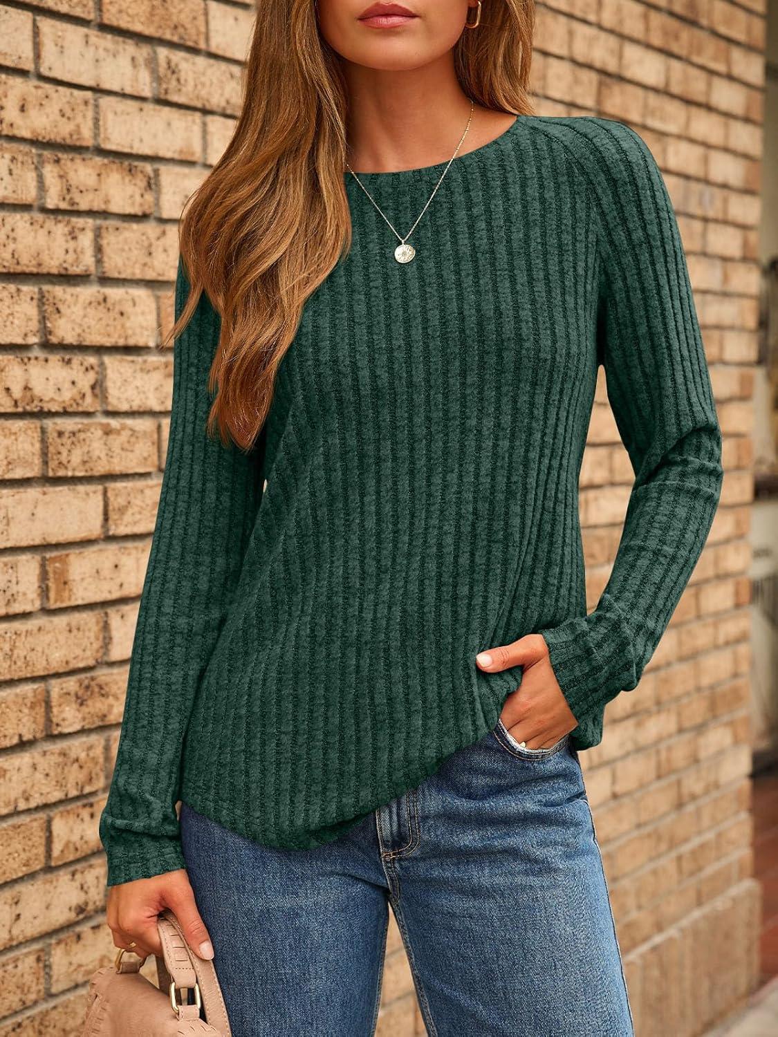 imageAUTOMET Womens Long Sleeve Shirts Fall Fashion Tops 2025 Blouses Dressy Sweaters Tunic Winter Clothes Casual OutfitsDarkgreen