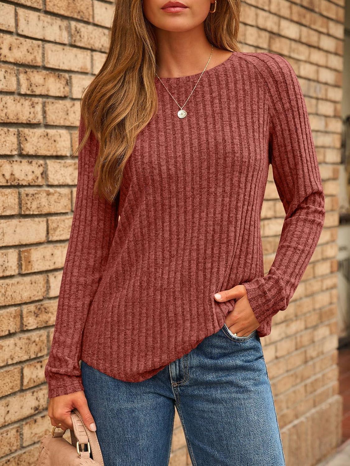 imageAUTOMET Womens Long Sleeve Shirts Fall Fashion Tops 2025 Blouses Dressy Sweaters Tunic Winter Clothes Casual OutfitsMaple