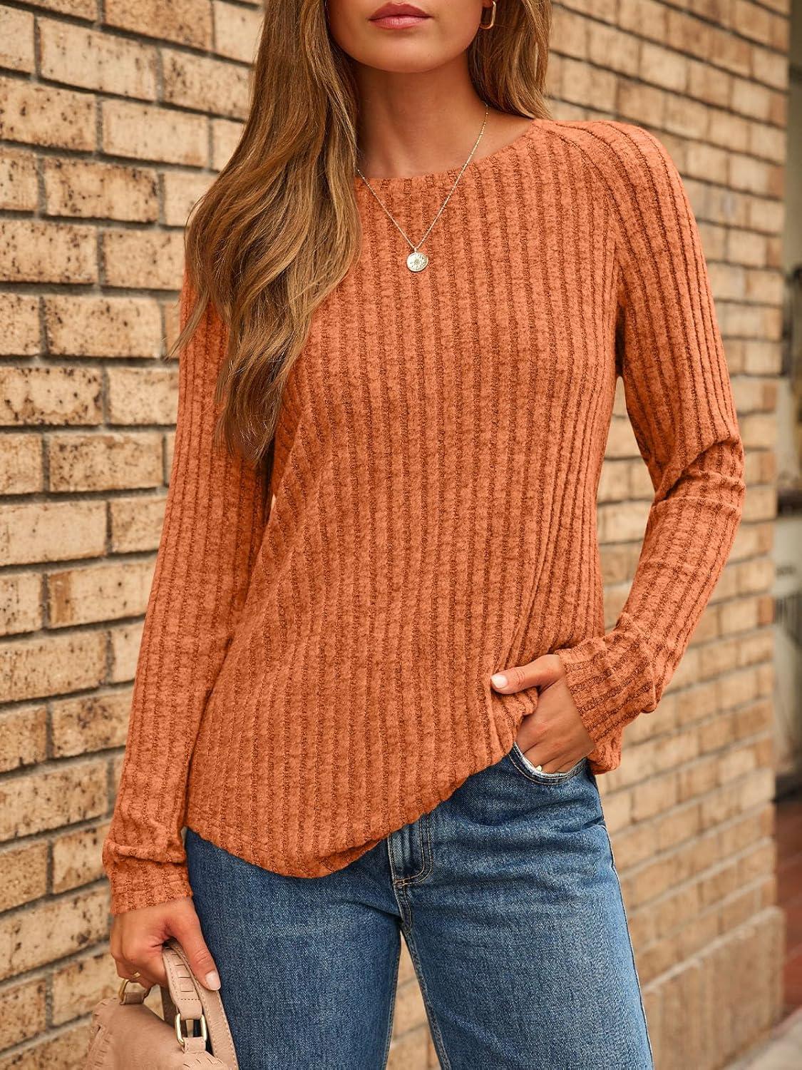 imageAUTOMET Womens Long Sleeve Shirts Fall Fashion Tops 2025 Blouses Dressy Sweaters Tunic Winter Clothes Casual OutfitsOrange