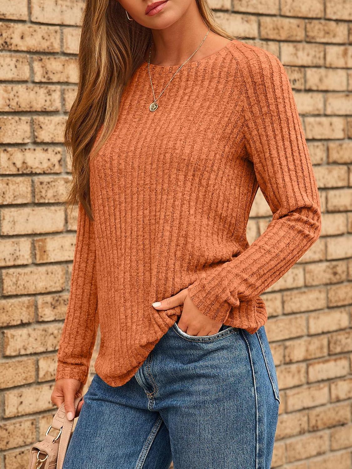 imageAUTOMET Womens Long Sleeve Shirts Fall Fashion Tops 2025 Blouses Dressy Sweaters Tunic Winter Clothes Casual OutfitsOrange