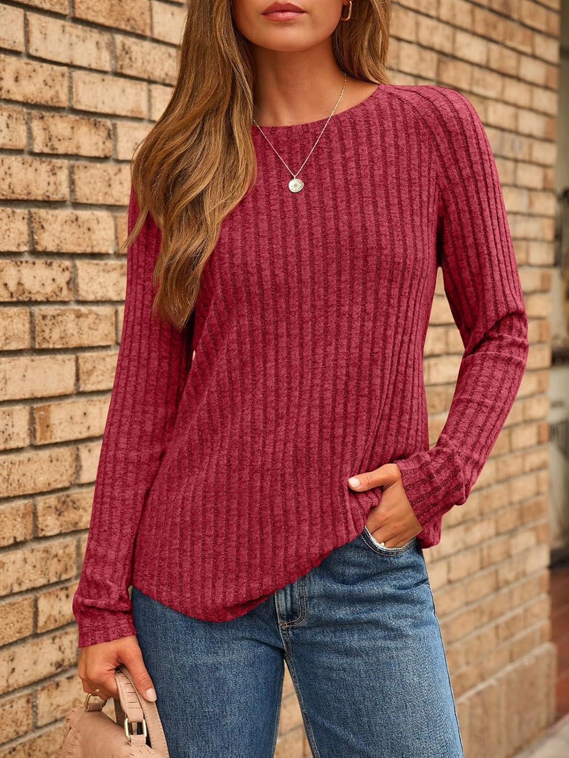 imageAUTOMET Womens Long Sleeve Shirts Fall Fashion Tops 2025 Blouses Dressy Sweaters Tunic Winter Clothes Casual OutfitsRed