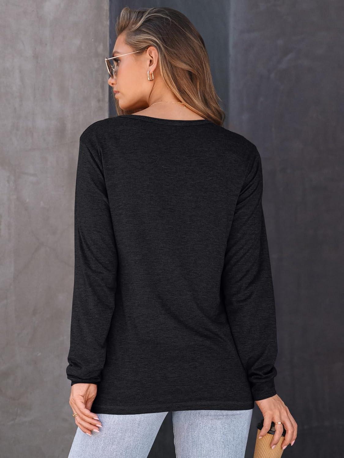 imageAUTOMET Womens Long Sleeve Shirts Fall Solid Color Loose Fit Tunics Tops Oversized Basic Tees Business Casual OutfitsBlack