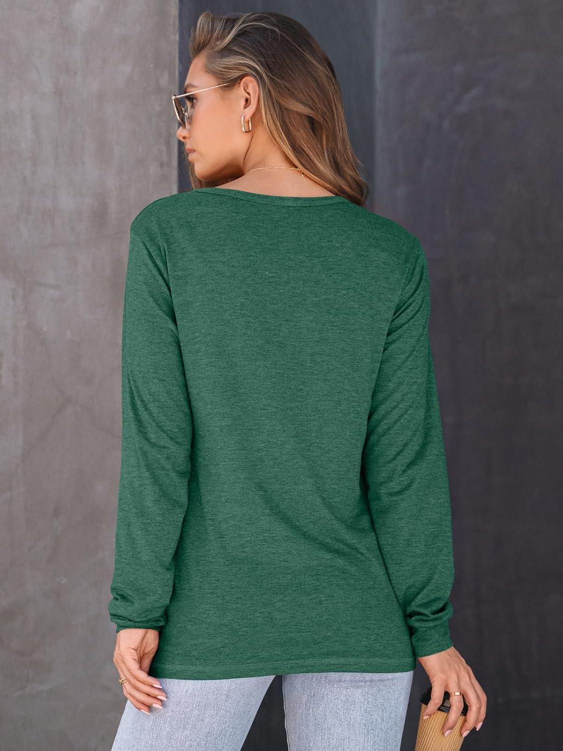 imageAUTOMET Womens Long Sleeve Shirts Fall Solid Color Loose Fit Tunics Tops Oversized Basic Tees Business Casual OutfitsDark Green