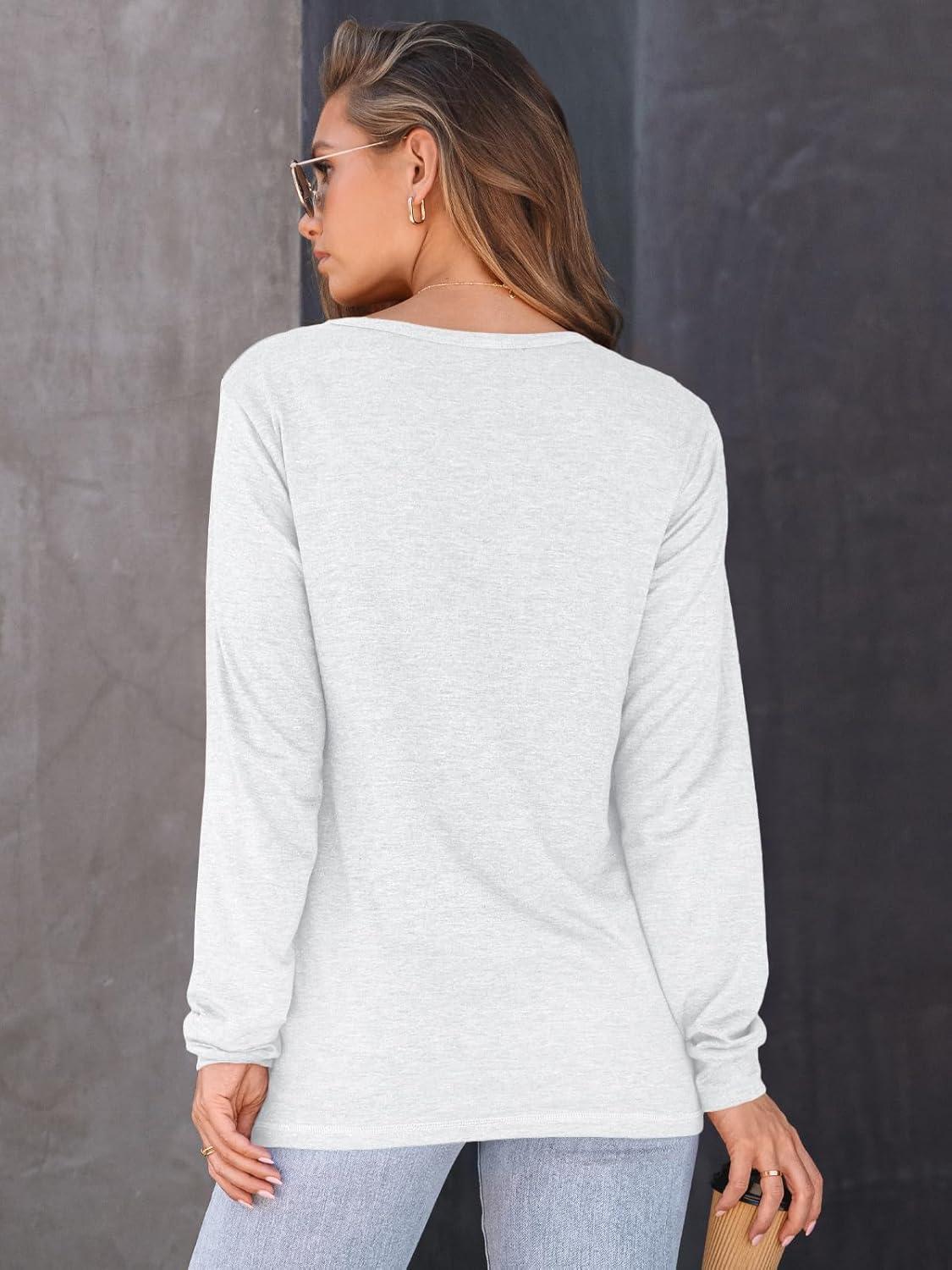 imageAUTOMET Womens Long Sleeve Shirts Fall Solid Color Loose Fit Tunics Tops Oversized Basic Tees Business Casual OutfitsWhite