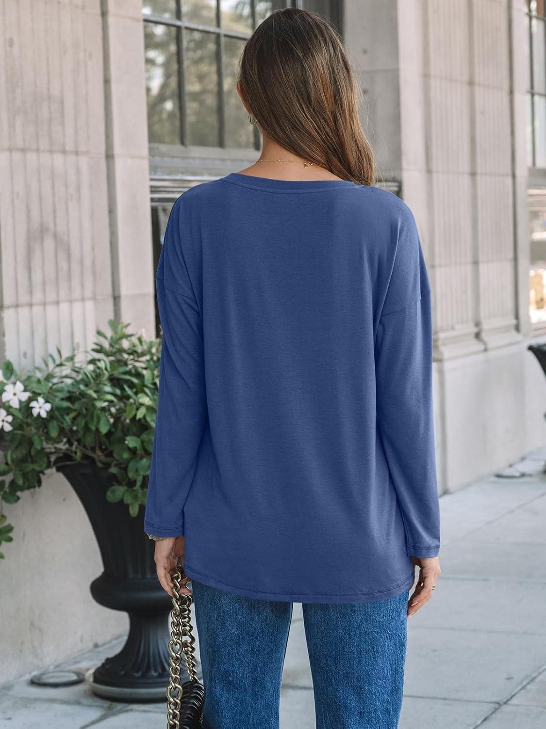 imageAUTOMET Womens Long Sleeve Shirts Loose Fitted Crewneck Basic Tops Casual Outfits Fall Clothes 2025Blue