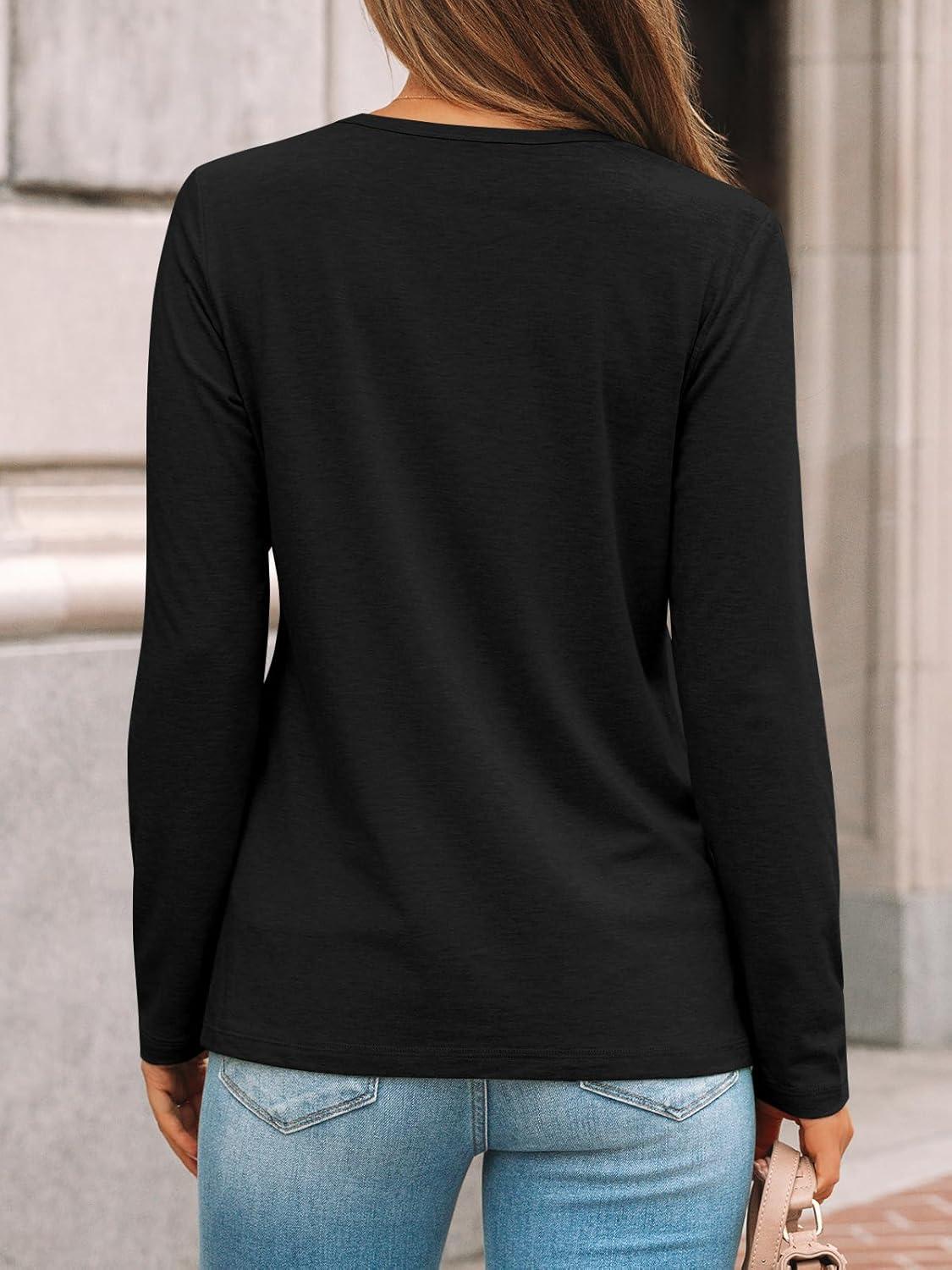 imageAUTOMET Womens Long Sleeve Shirts Pleated Crew Neck Casual Fall Fashion Tops Loose Fit Lightweight Girls Outfits ClothesBlack