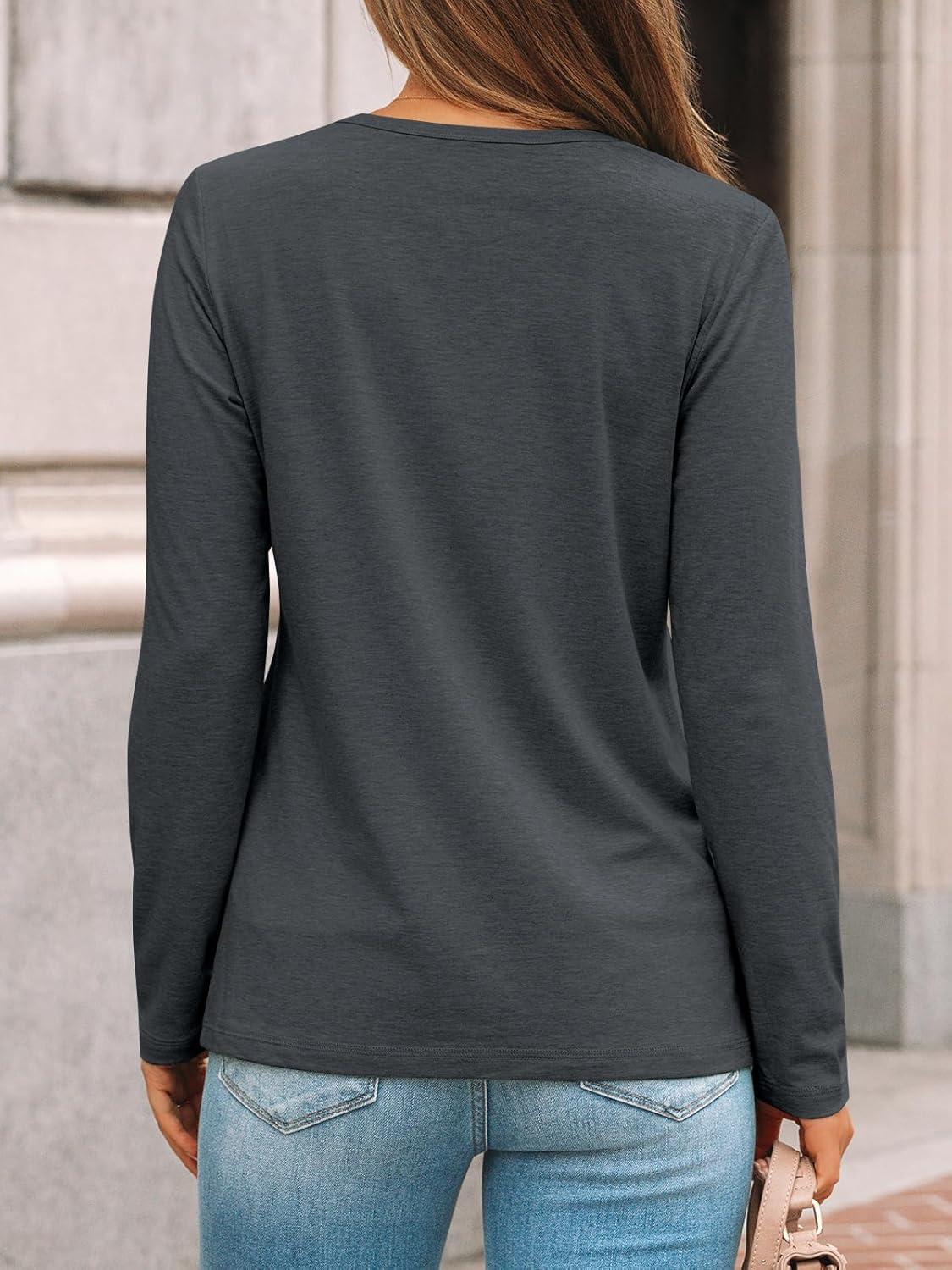 imageAUTOMET Womens Long Sleeve Shirts Pleated Crew Neck Casual Fall Fashion Tops Loose Fit Lightweight Girls Outfits ClothesBlackgrey