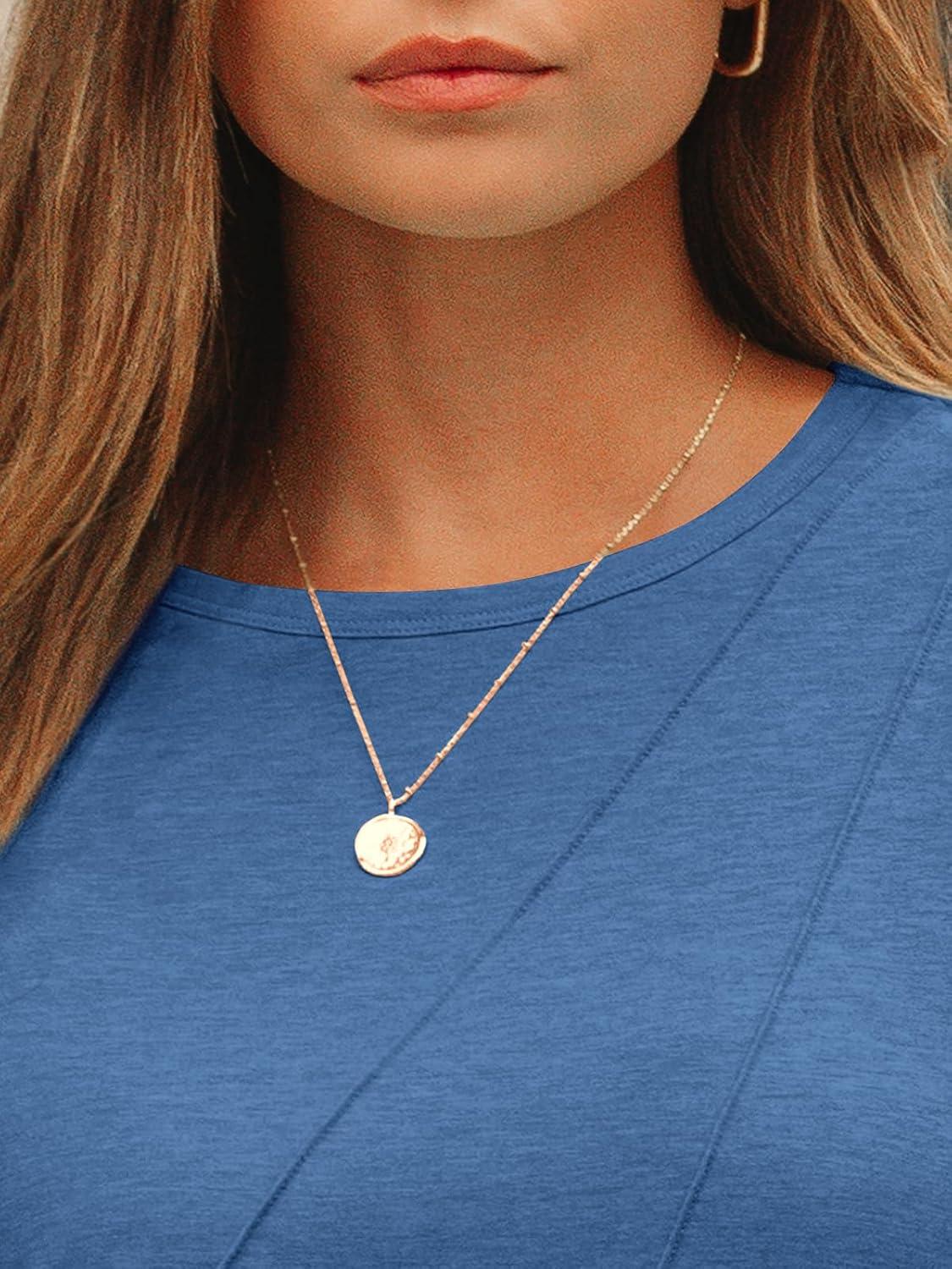 imageAUTOMET Womens Long Sleeve Shirts Pleated Crew Neck Casual Fall Fashion Tops Loose Fit Lightweight Girls Outfits ClothesBlue