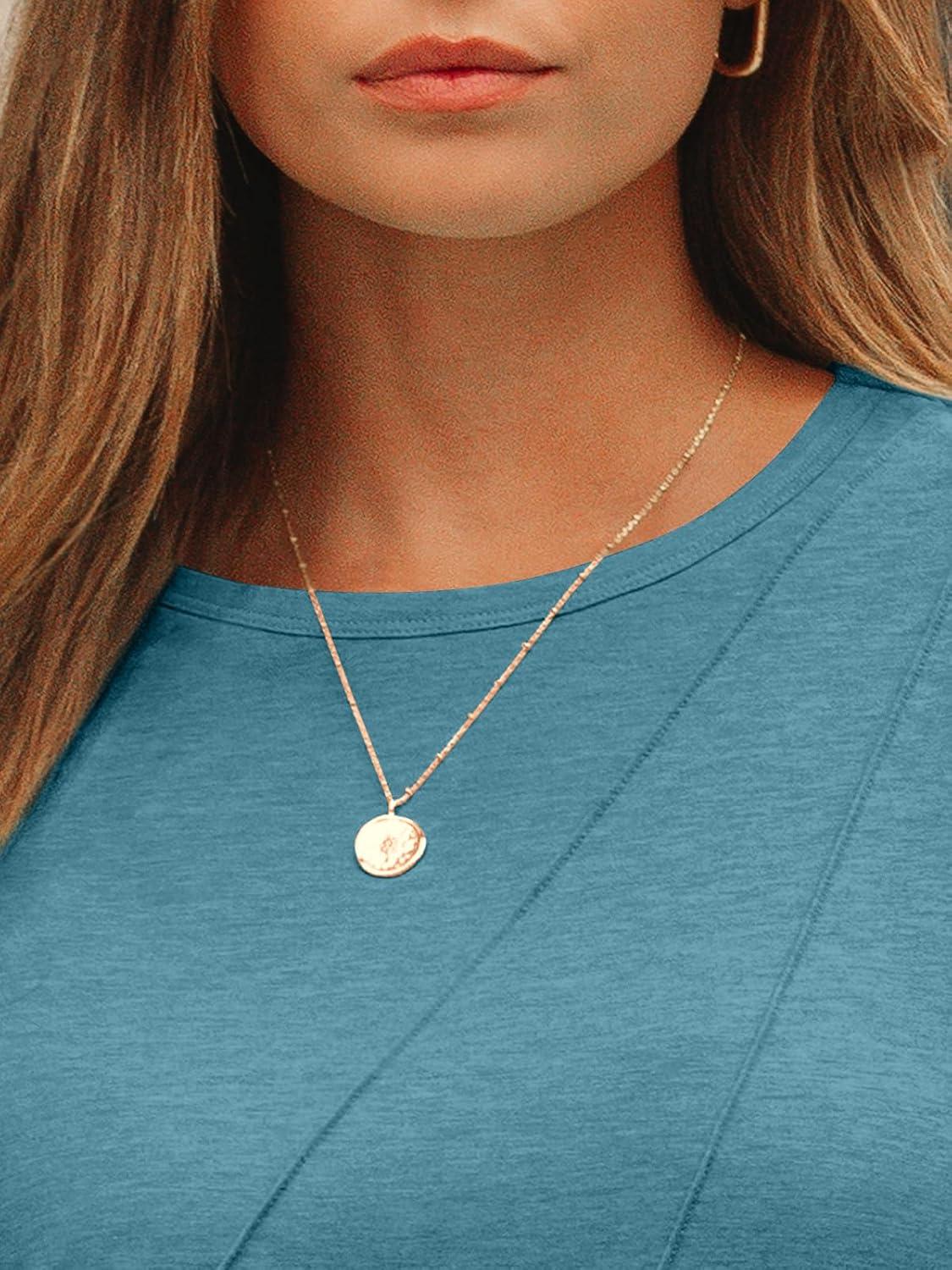 imageAUTOMET Womens Long Sleeve Shirts Pleated Crew Neck Casual Fall Fashion Tops Loose Fit Lightweight Girls Outfits ClothesBluegreen