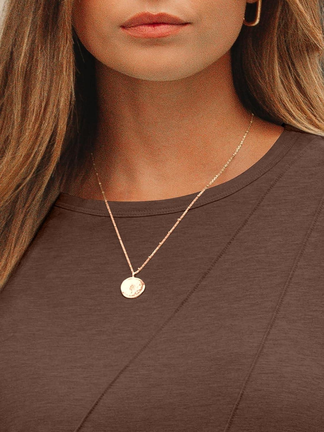 imageAUTOMET Womens Long Sleeve Shirts Pleated Crew Neck Casual Fall Fashion Tops Loose Fit Lightweight Girls Outfits ClothesBrown