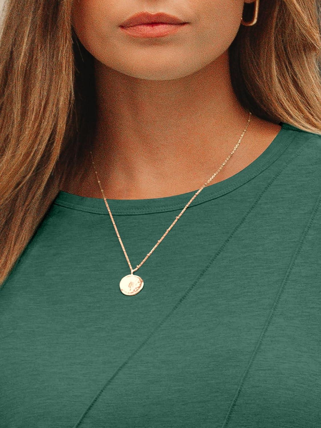 imageAUTOMET Womens Long Sleeve Shirts Pleated Crew Neck Casual Fall Fashion Tops Loose Fit Lightweight Girls Outfits ClothesDarkgreen