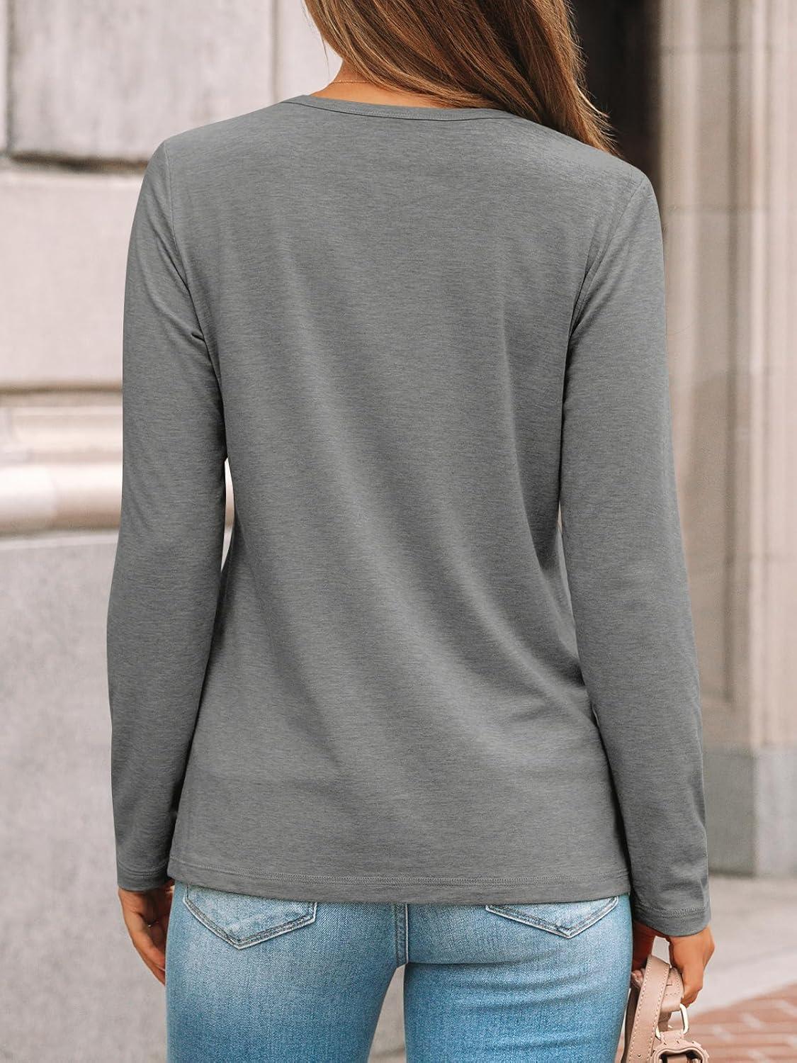 imageAUTOMET Womens Long Sleeve Shirts Pleated Crew Neck Casual Fall Fashion Tops Loose Fit Lightweight Girls Outfits ClothesGrey