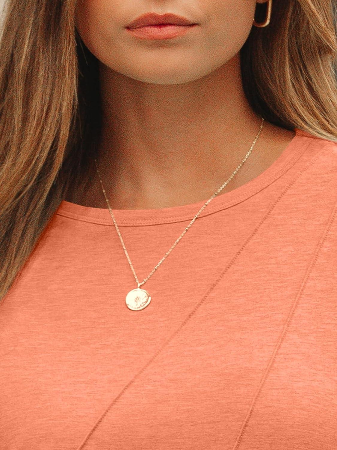 imageAUTOMET Womens Long Sleeve Shirts Pleated Crew Neck Casual Fall Fashion Tops Loose Fit Lightweight Girls Outfits ClothesOrange