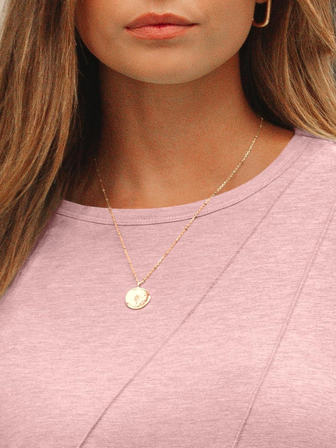 imageAUTOMET Womens Long Sleeve Shirts Pleated Crew Neck Casual Fall Fashion Tops Loose Fit Lightweight Girls Outfits ClothesPink