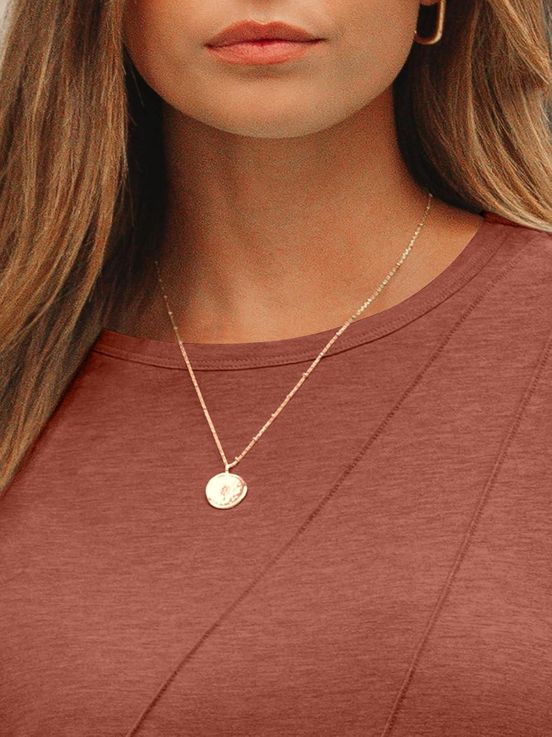 imageAUTOMET Womens Long Sleeve Shirts Pleated Crew Neck Casual Fall Fashion Tops Loose Fit Lightweight Girls Outfits ClothesRust