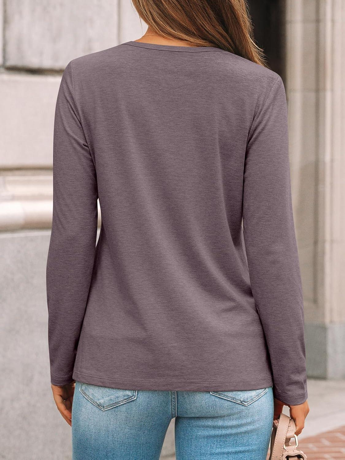 imageAUTOMET Womens Long Sleeve Shirts Pleated Crew Neck Casual Fall Fashion Tops Loose Fit Lightweight Girls Outfits ClothesTaupe