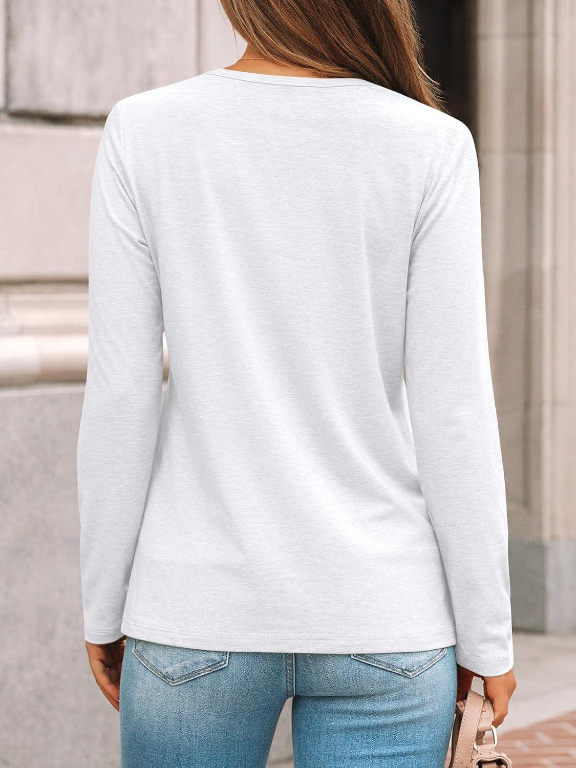 imageAUTOMET Womens Long Sleeve Shirts Pleated Crew Neck Casual Fall Fashion Tops Loose Fit Lightweight Girls Outfits ClothesWhite