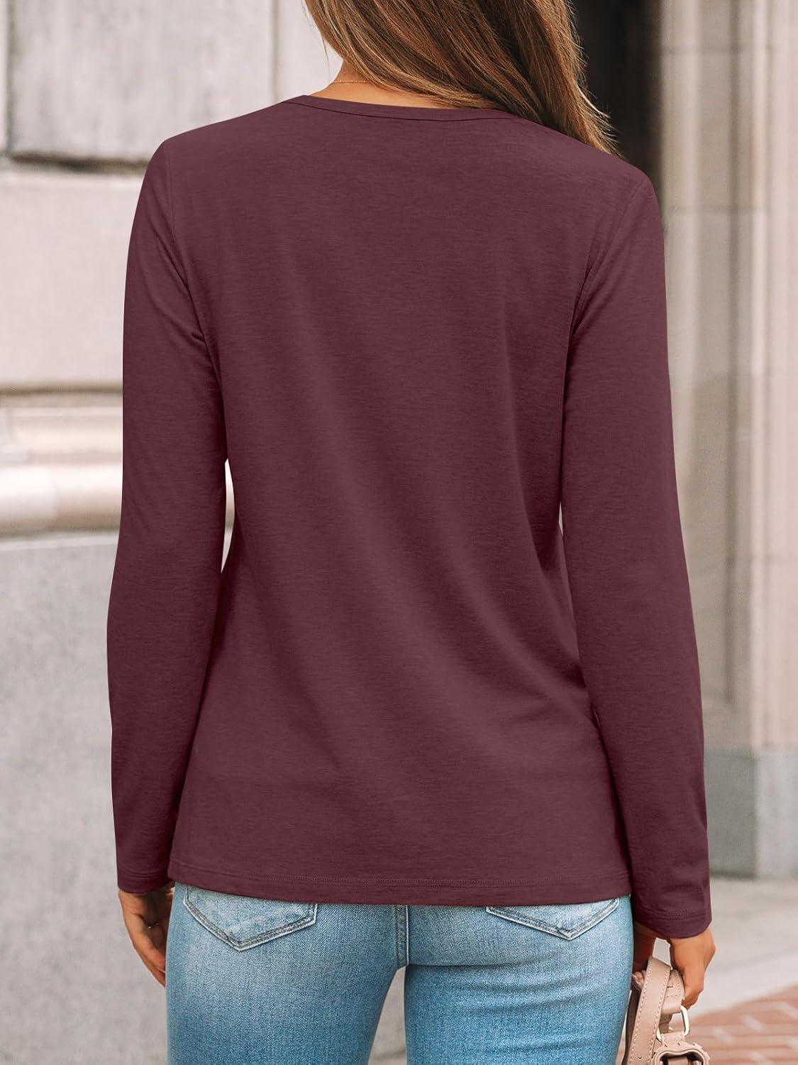 imageAUTOMET Womens Long Sleeve Shirts Pleated Crew Neck Casual Fall Fashion Tops Loose Fit Lightweight Girls Outfits ClothesWinered