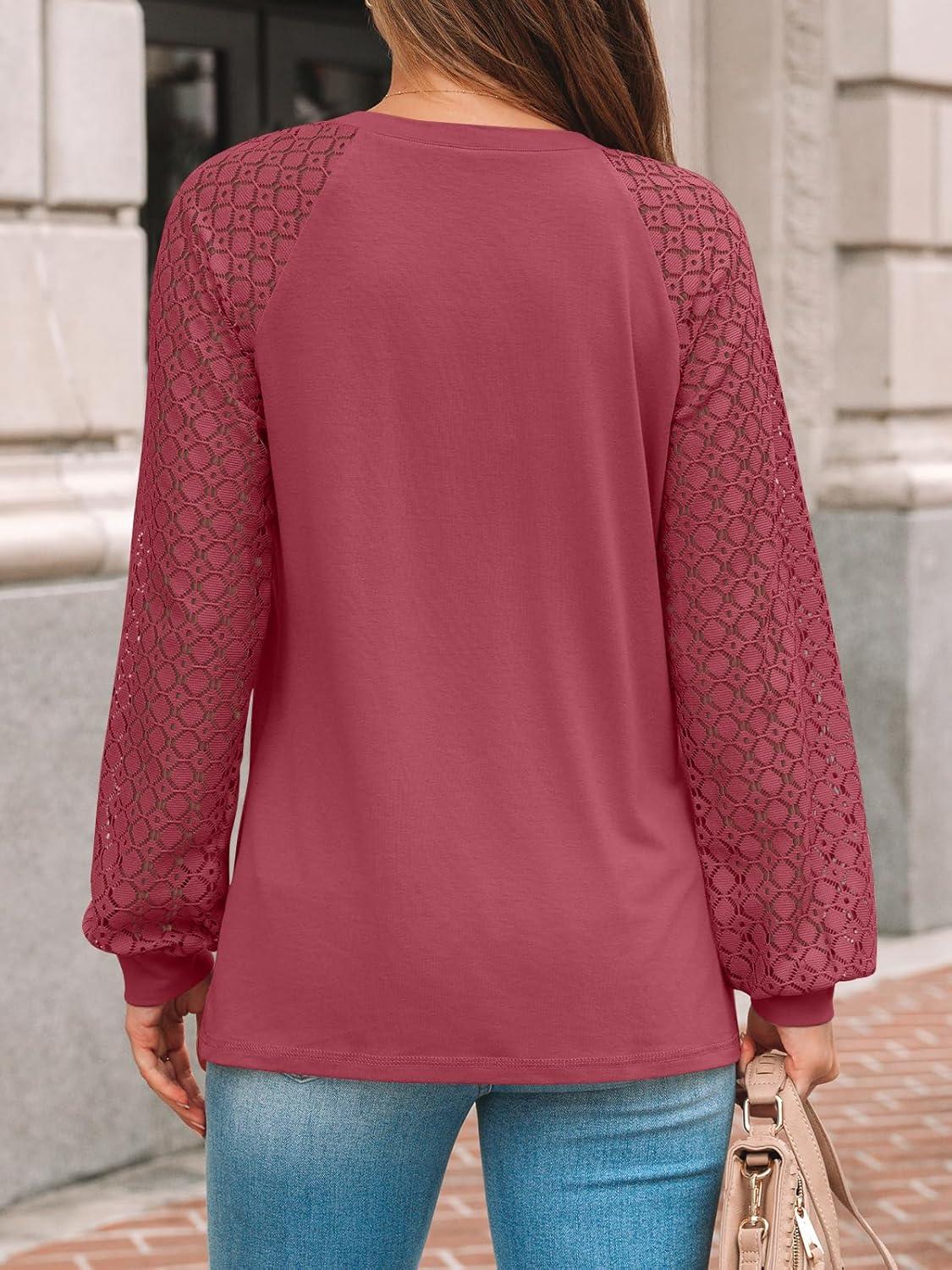 imageAUTOMET Womens Long Sleeve Shirts Pleated Lace Tops Fall Fashion Outfits Business Casual BlousesRust