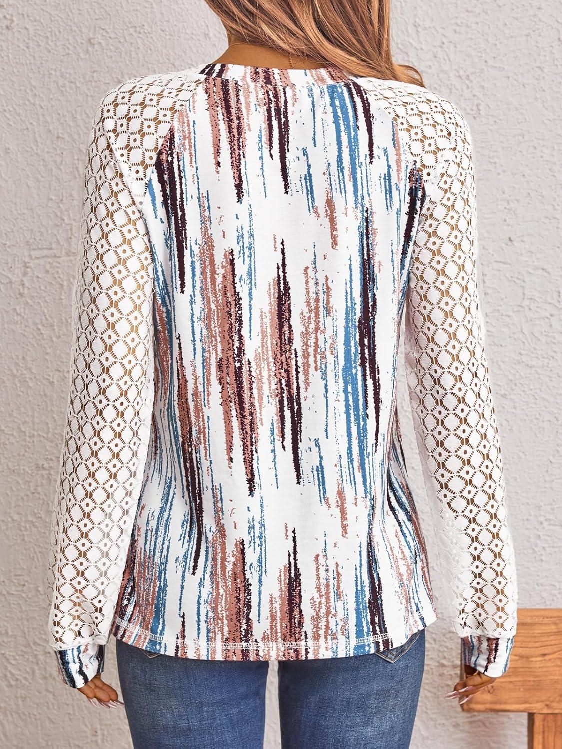 imageAUTOMET Womens Long Sleeve Shirts Pleated Lace Tops Fall Fashion Outfits Business Casual BlousesTiedye Multi