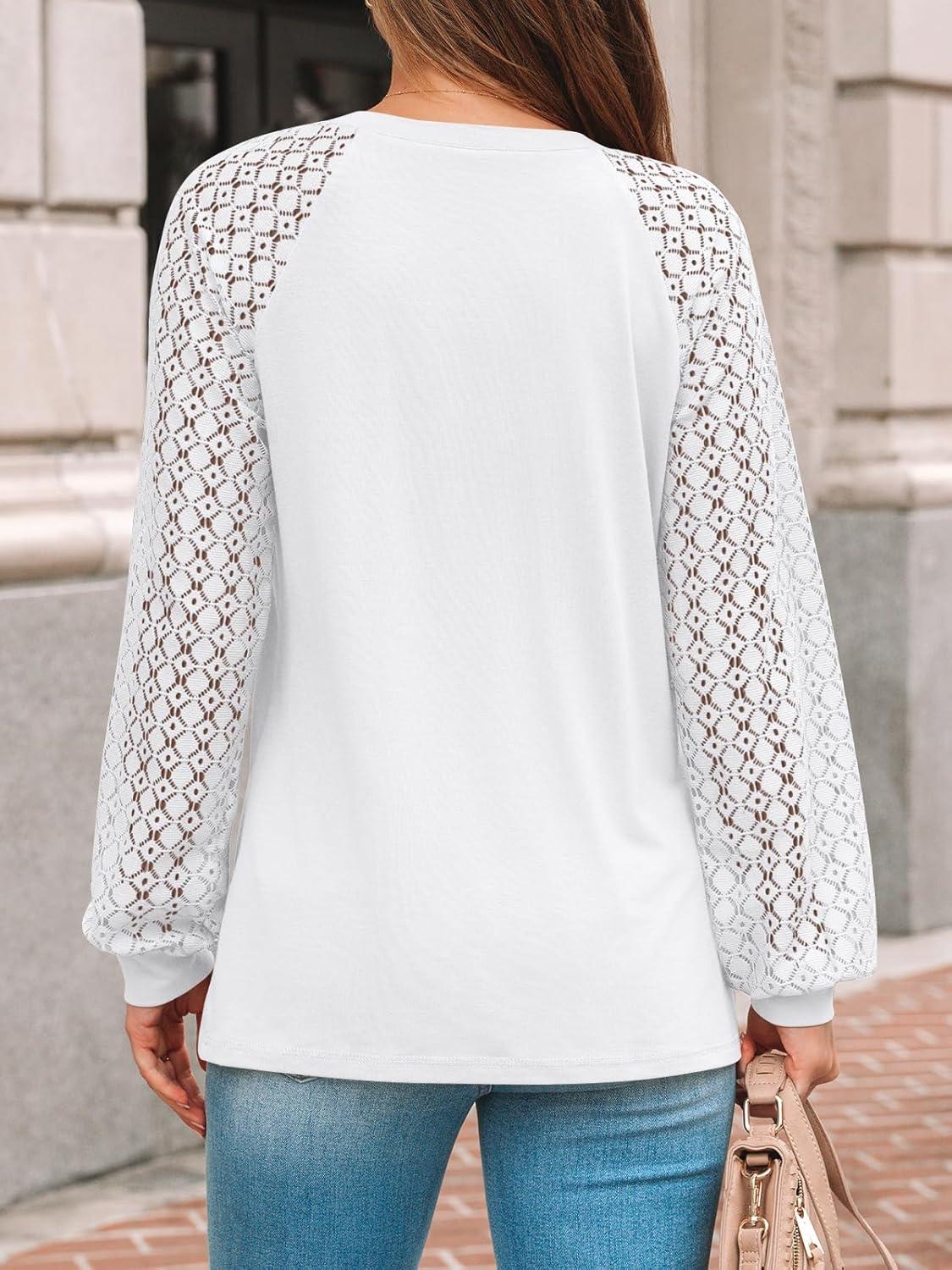 imageAUTOMET Womens Long Sleeve Shirts Pleated Lace Tops Fall Fashion Outfits Business Casual BlousesWhite