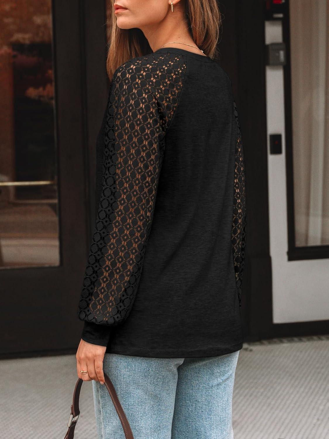 imageAUTOMET Womens Long Sleeve Shirts VNeck Lace Tops Business Casual Blouses Tee Trendy 2025 Fall Fashion Outfits ClothesBlack