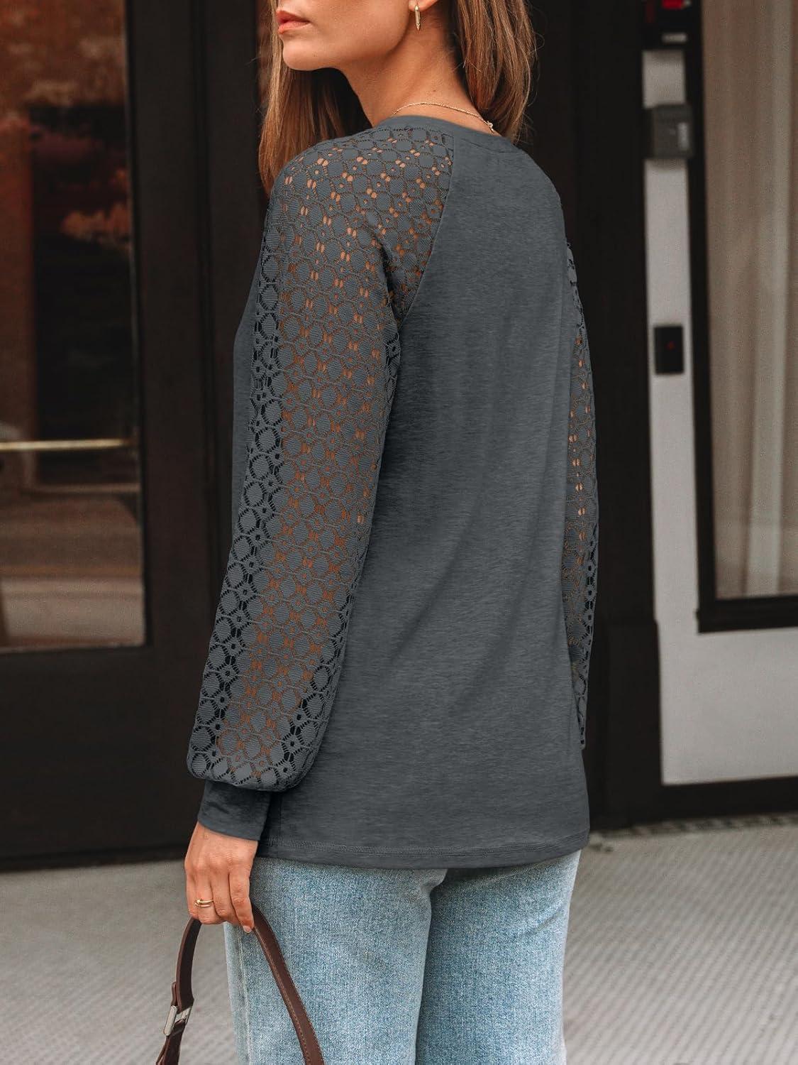 imageAUTOMET Womens Long Sleeve Shirts VNeck Lace Tops Business Casual Blouses Tee Trendy 2025 Fall Fashion Outfits ClothesBlackgrey