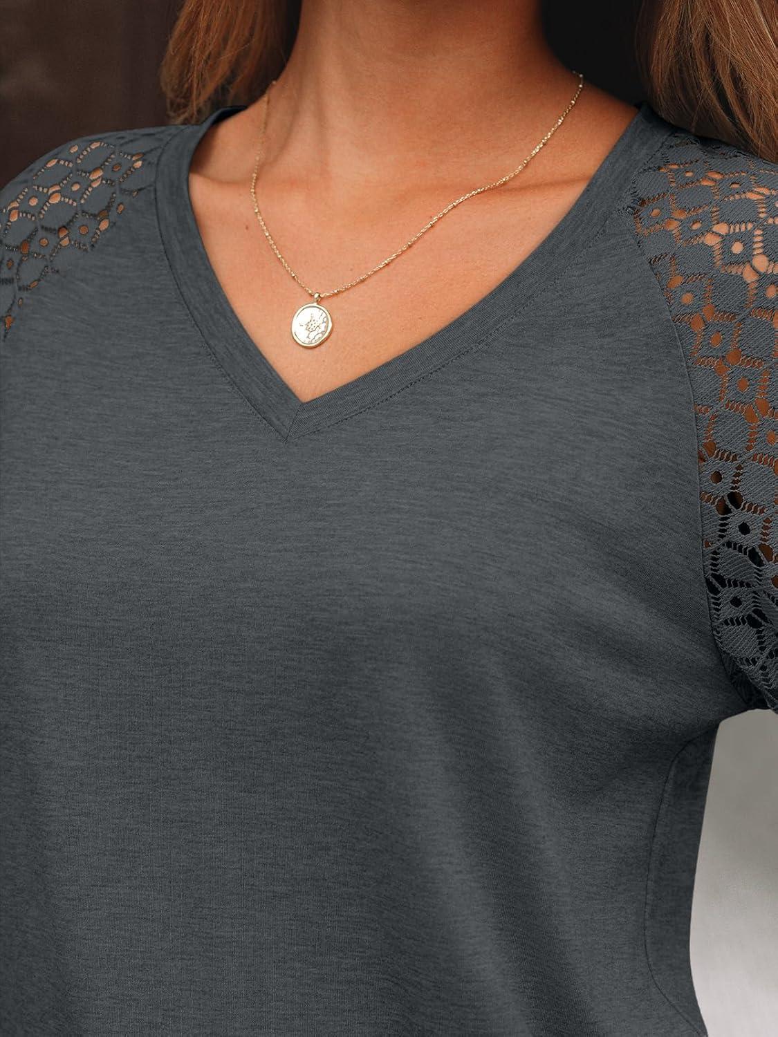 imageAUTOMET Womens Long Sleeve Shirts VNeck Lace Tops Business Casual Blouses Tee Trendy 2025 Fall Fashion Outfits ClothesBlackgrey