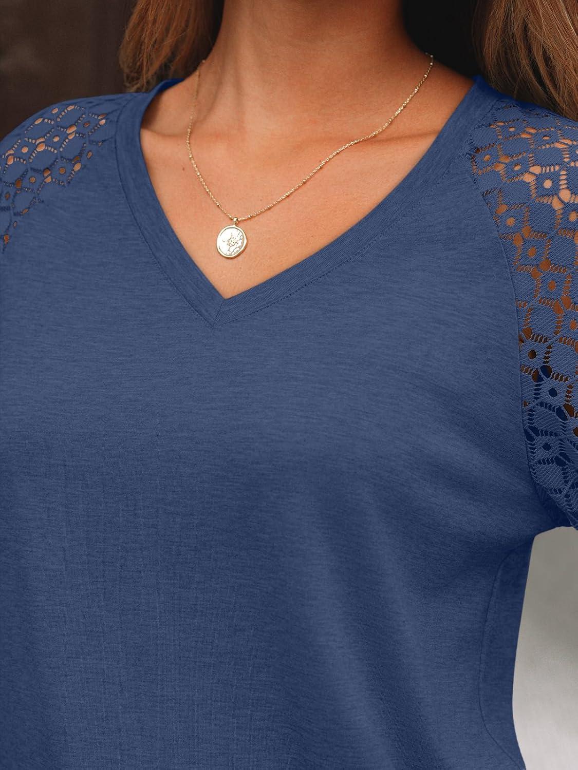 imageAUTOMET Womens Long Sleeve Shirts VNeck Lace Tops Business Casual Blouses Tee Trendy 2025 Fall Fashion Outfits ClothesBlue