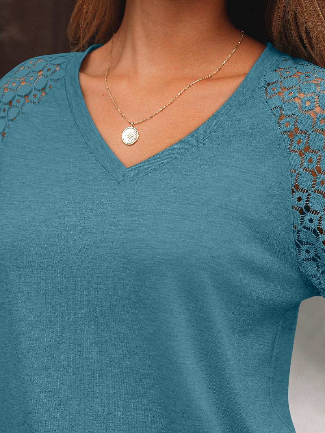 imageAUTOMET Womens Long Sleeve Shirts VNeck Lace Tops Business Casual Blouses Tee Trendy 2025 Fall Fashion Outfits ClothesBluegreen