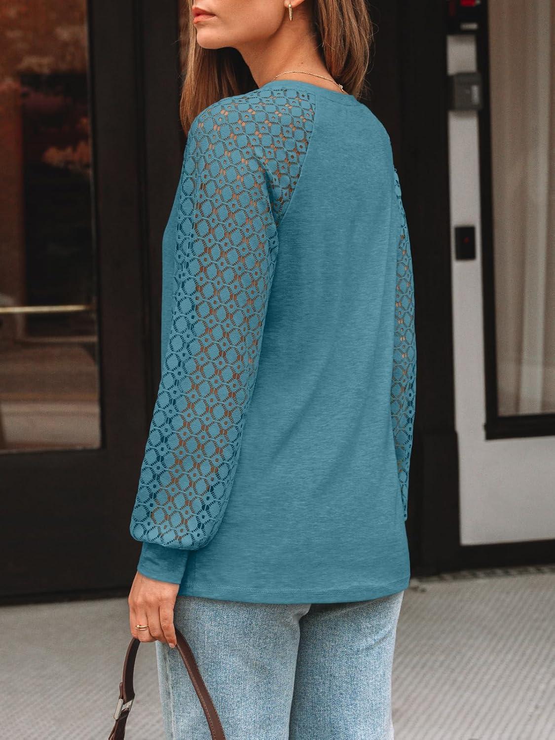 imageAUTOMET Womens Long Sleeve Shirts VNeck Lace Tops Business Casual Blouses Tee Trendy 2025 Fall Fashion Outfits ClothesBluegreen