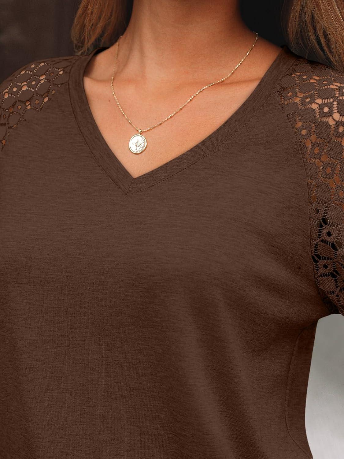 imageAUTOMET Womens Long Sleeve Shirts VNeck Lace Tops Business Casual Blouses Tee Trendy 2025 Fall Fashion Outfits ClothesBrown