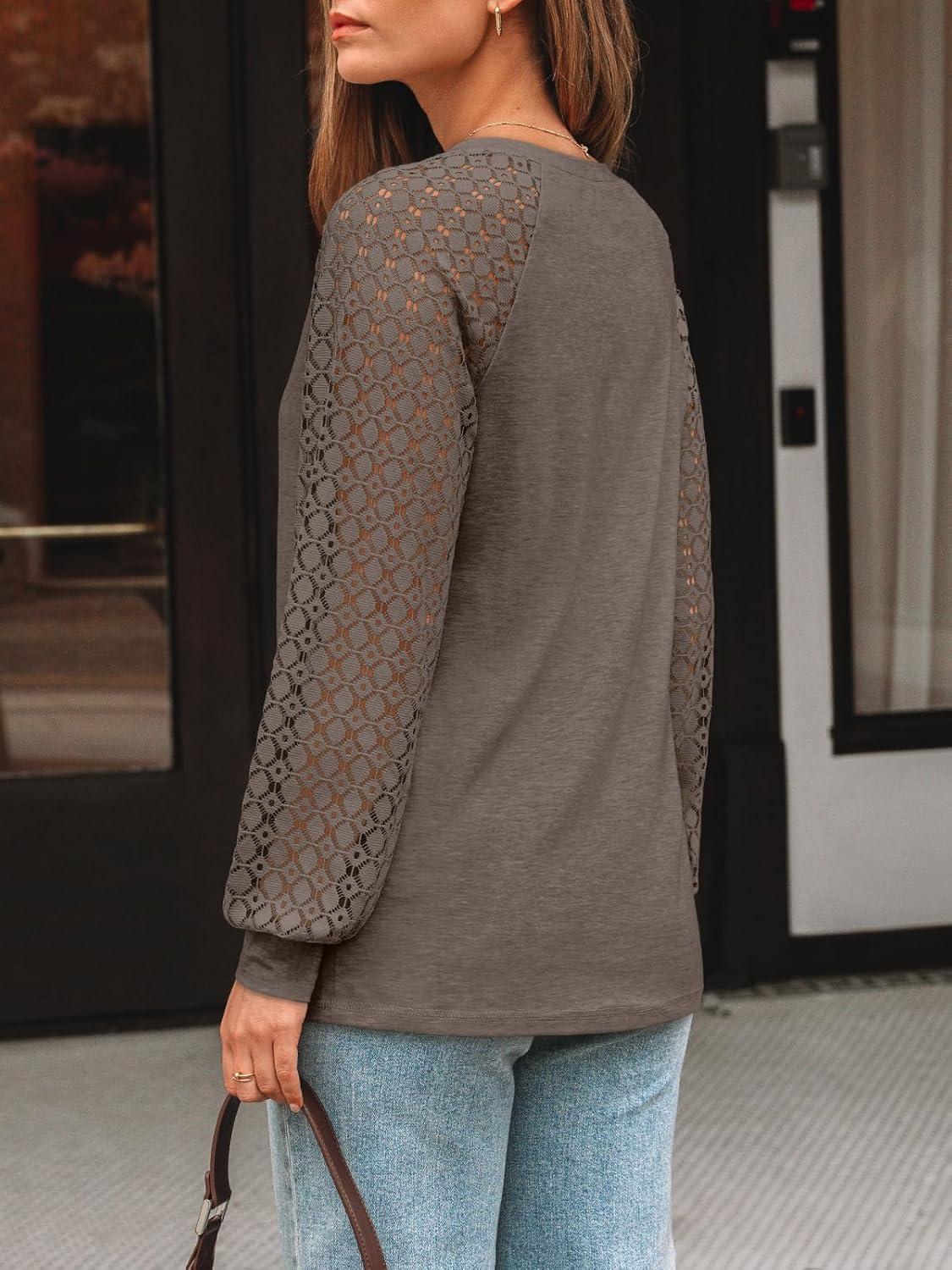 imageAUTOMET Womens Long Sleeve Shirts VNeck Lace Tops Business Casual Blouses Tee Trendy 2025 Fall Fashion Outfits ClothesCoffeegrey