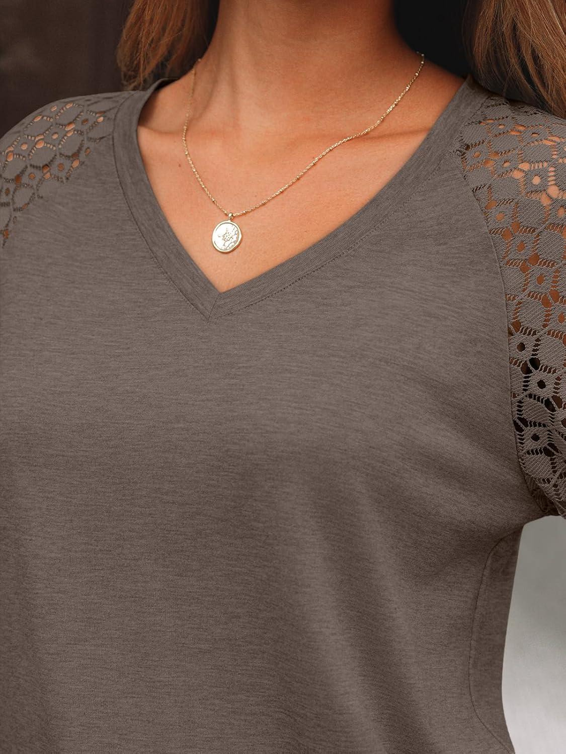 imageAUTOMET Womens Long Sleeve Shirts VNeck Lace Tops Business Casual Blouses Tee Trendy 2025 Fall Fashion Outfits ClothesCoffeegrey