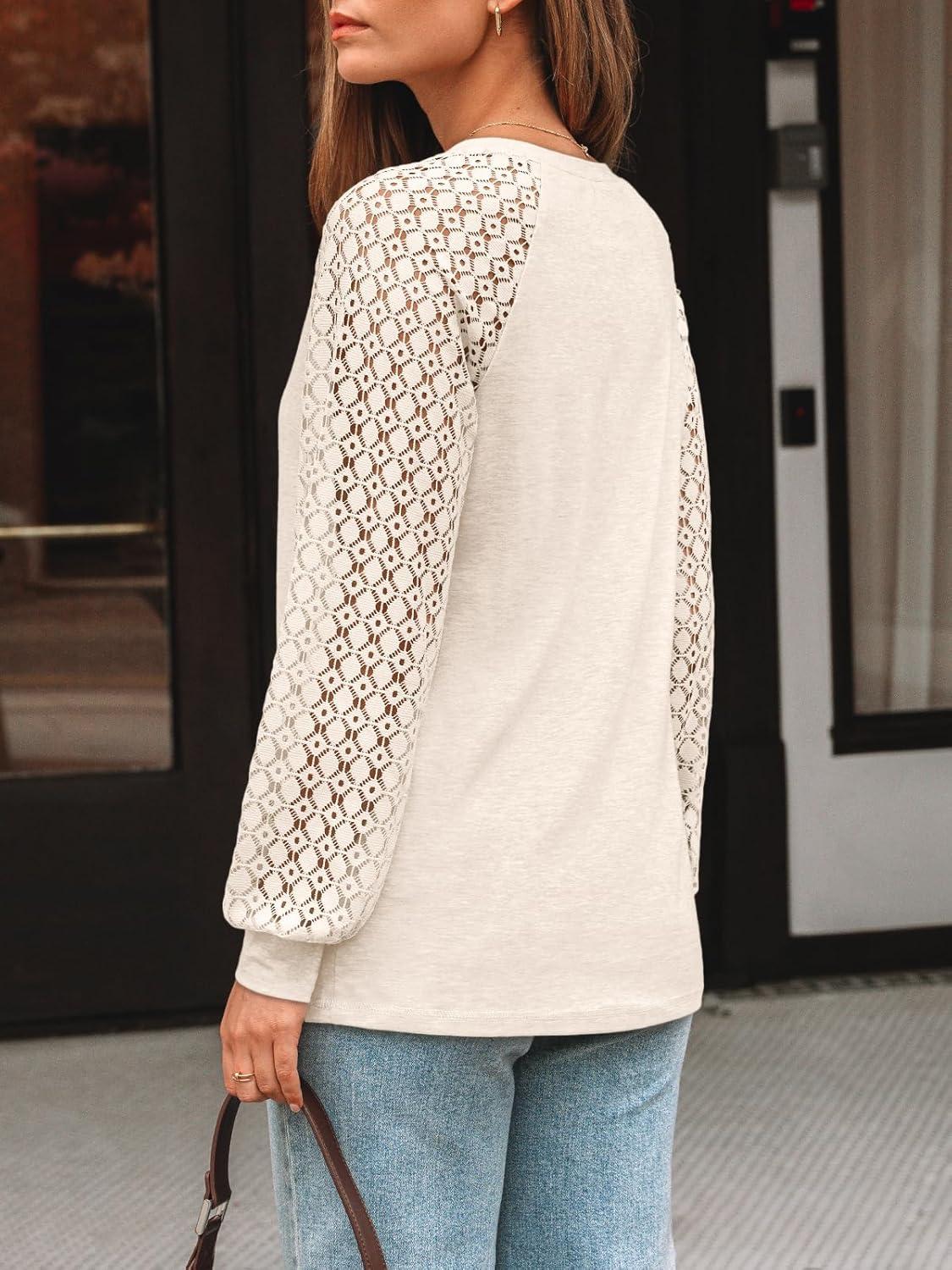 imageAUTOMET Womens Long Sleeve Shirts VNeck Lace Tops Business Casual Blouses Tee Trendy 2025 Fall Fashion Outfits ClothesCream