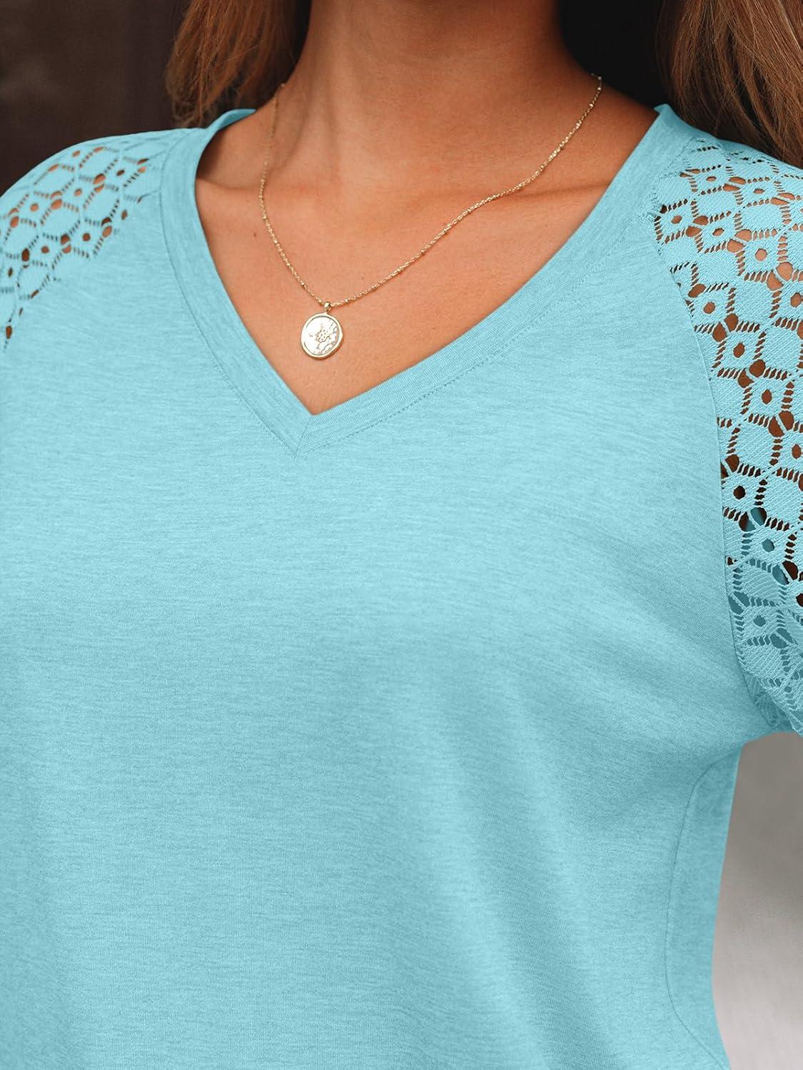 imageAUTOMET Womens Long Sleeve Shirts VNeck Lace Tops Business Casual Blouses Tee Trendy 2025 Fall Fashion Outfits ClothesCyan