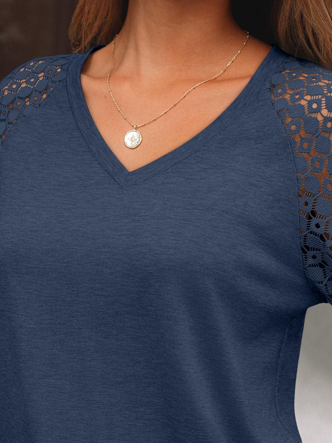 imageAUTOMET Womens Long Sleeve Shirts VNeck Lace Tops Business Casual Blouses Tee Trendy 2025 Fall Fashion Outfits ClothesDarkblue