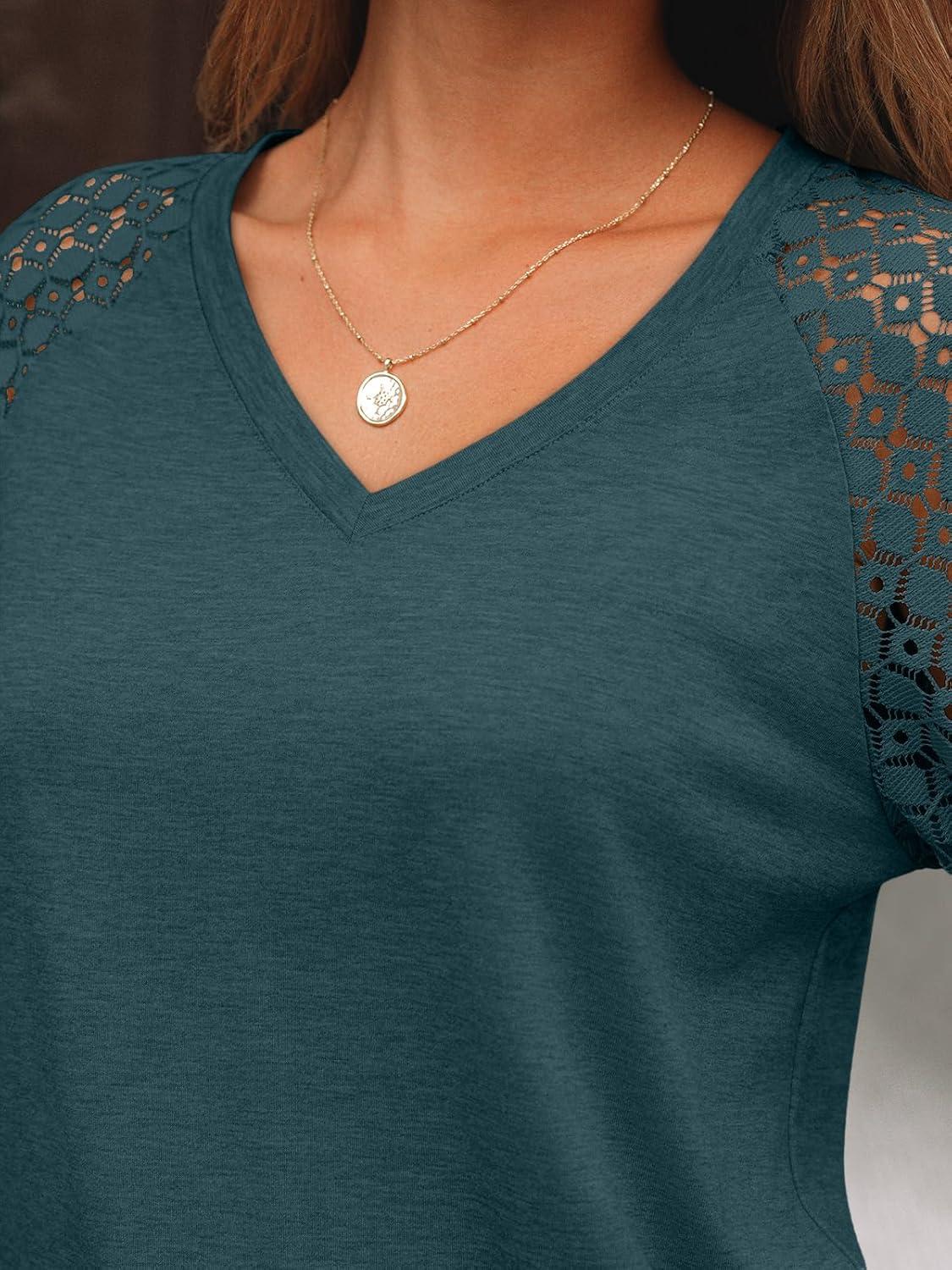 imageAUTOMET Womens Long Sleeve Shirts VNeck Lace Tops Business Casual Blouses Tee Trendy 2025 Fall Fashion Outfits ClothesDarkgreen