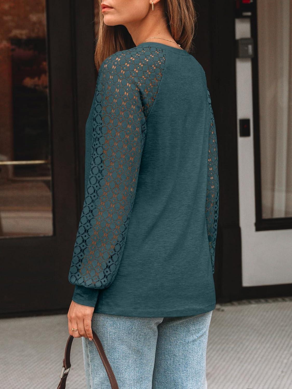 imageAUTOMET Womens Long Sleeve Shirts VNeck Lace Tops Business Casual Blouses Tee Trendy 2025 Fall Fashion Outfits ClothesDarkgreen