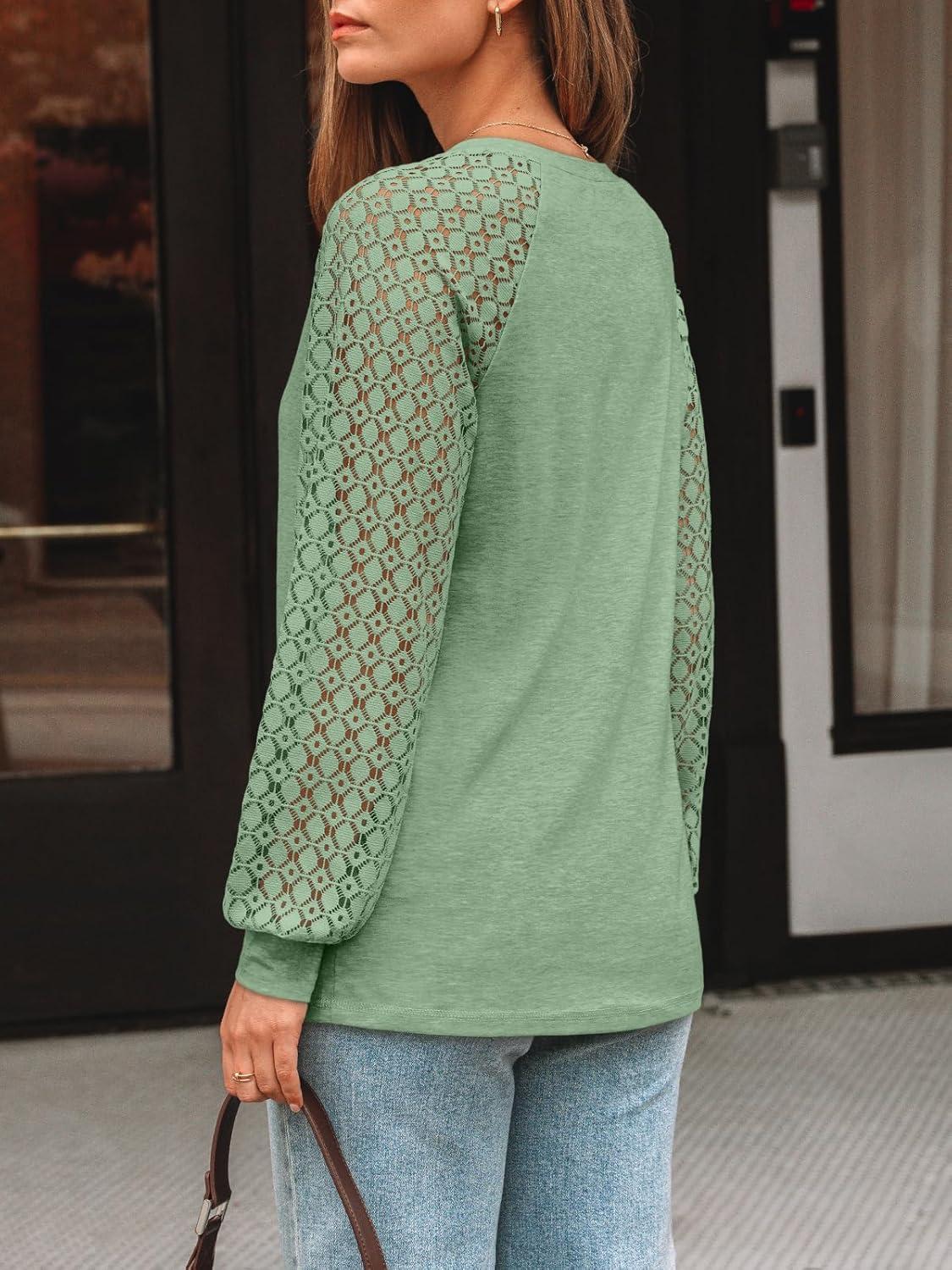 imageAUTOMET Womens Long Sleeve Shirts VNeck Lace Tops Business Casual Blouses Tee Trendy 2025 Fall Fashion Outfits ClothesGreen