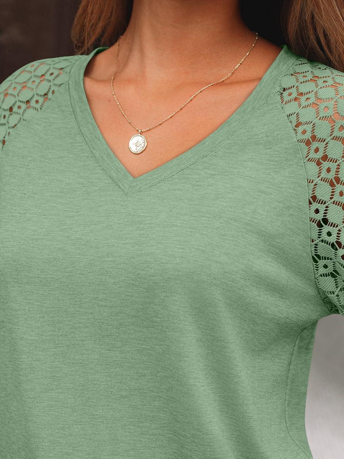 imageAUTOMET Womens Long Sleeve Shirts VNeck Lace Tops Business Casual Blouses Tee Trendy 2025 Fall Fashion Outfits ClothesGreen