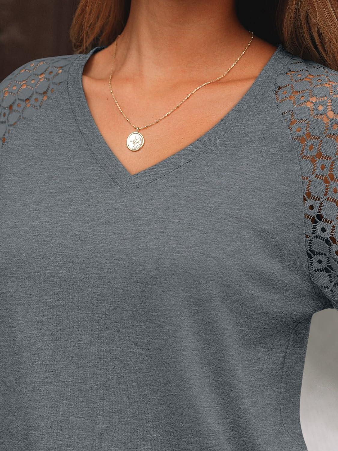 imageAUTOMET Womens Long Sleeve Shirts VNeck Lace Tops Business Casual Blouses Tee Trendy 2025 Fall Fashion Outfits ClothesGrey