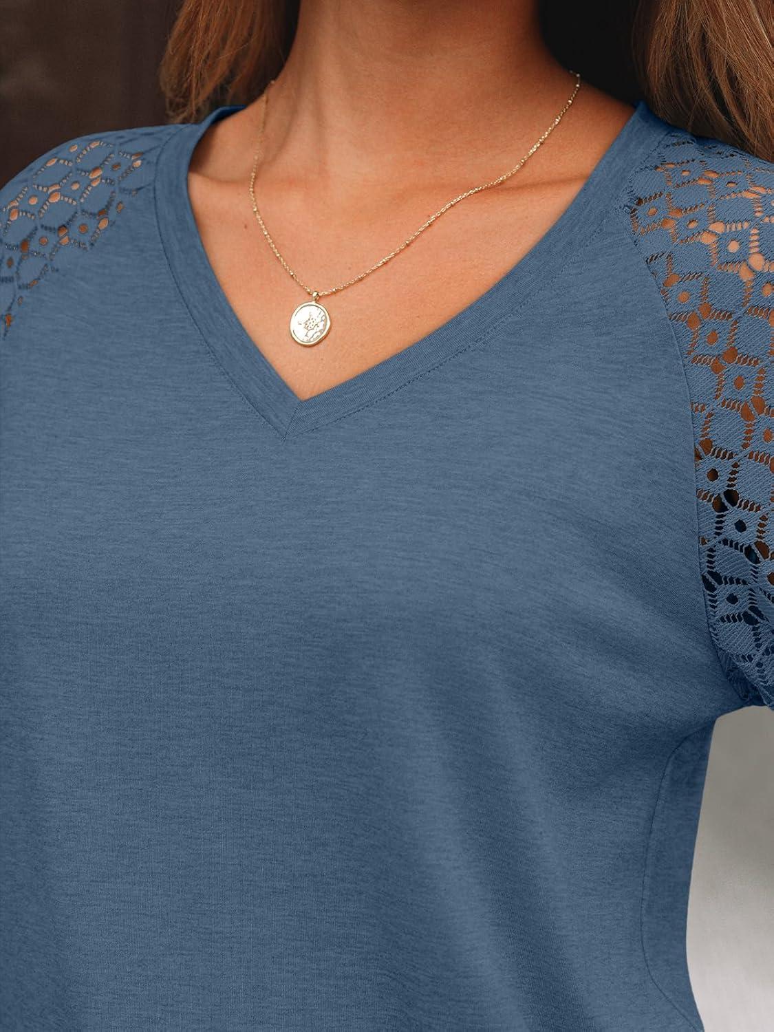 imageAUTOMET Womens Long Sleeve Shirts VNeck Lace Tops Business Casual Blouses Tee Trendy 2025 Fall Fashion Outfits ClothesGreyblue