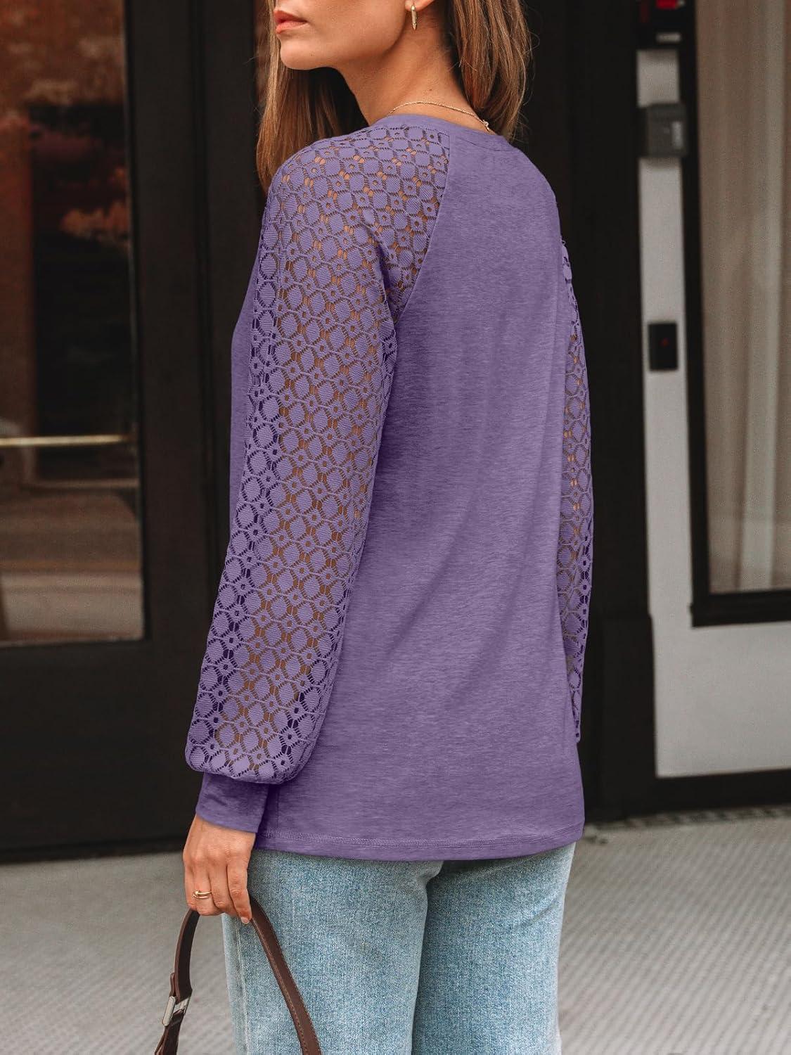 imageAUTOMET Womens Long Sleeve Shirts VNeck Lace Tops Business Casual Blouses Tee Trendy 2025 Fall Fashion Outfits ClothesGreypurple