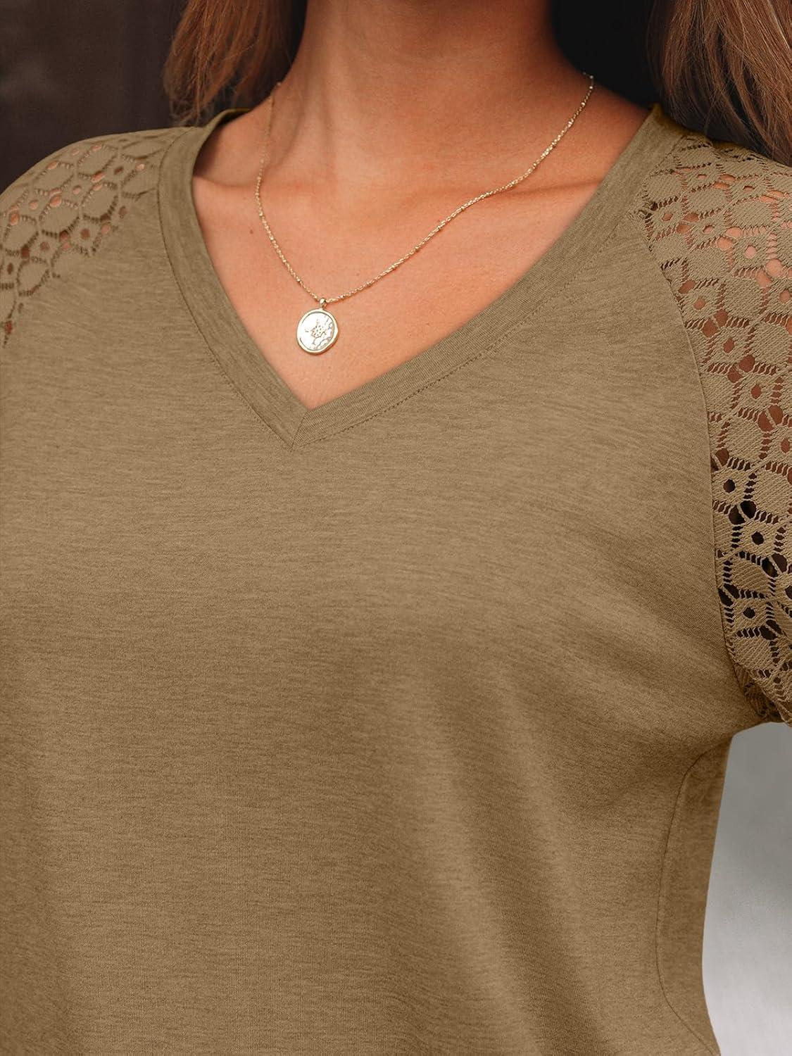 imageAUTOMET Womens Long Sleeve Shirts VNeck Lace Tops Business Casual Blouses Tee Trendy 2025 Fall Fashion Outfits ClothesKhaki