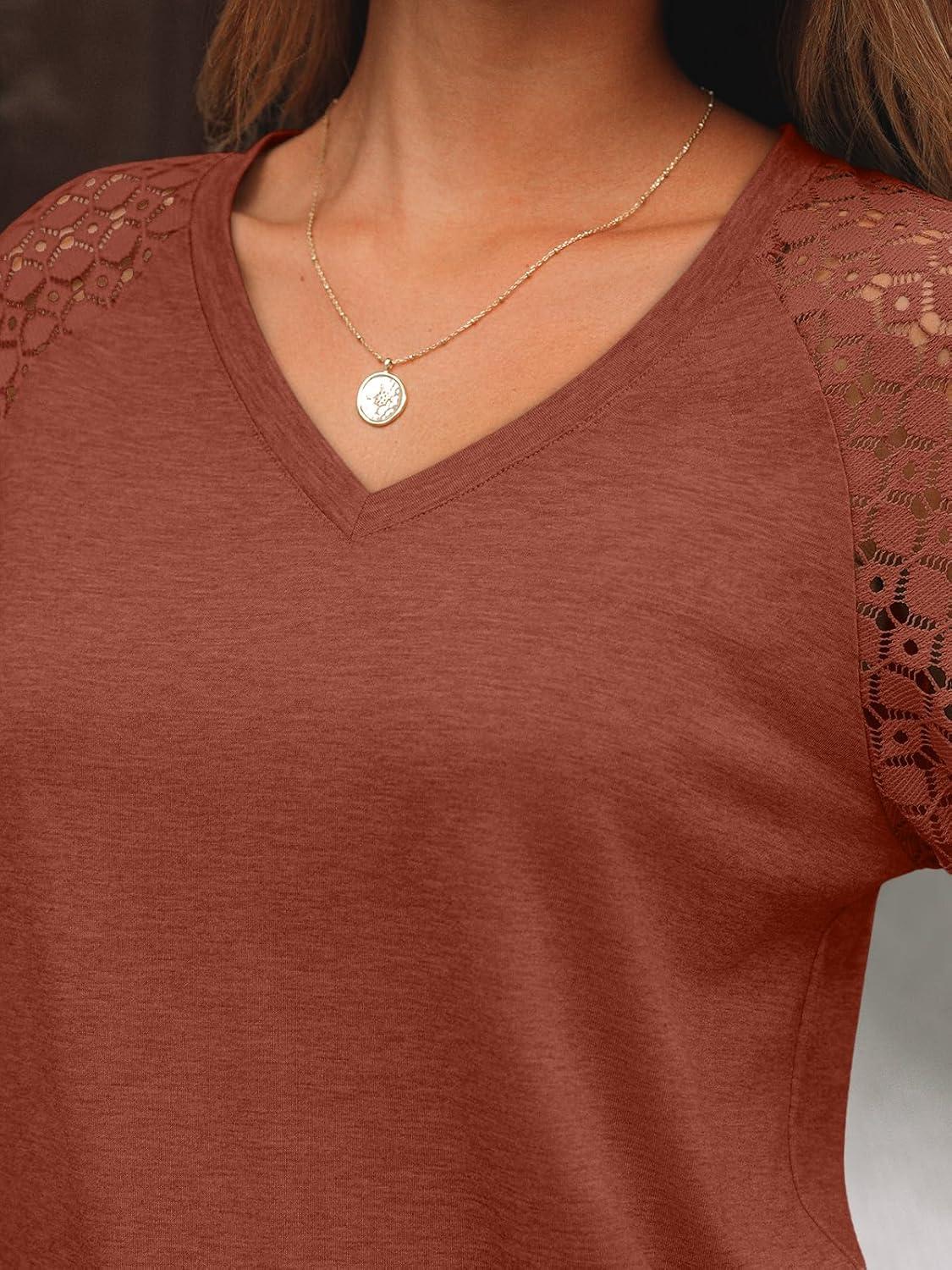 imageAUTOMET Womens Long Sleeve Shirts VNeck Lace Tops Business Casual Blouses Tee Trendy 2025 Fall Fashion Outfits ClothesMaple