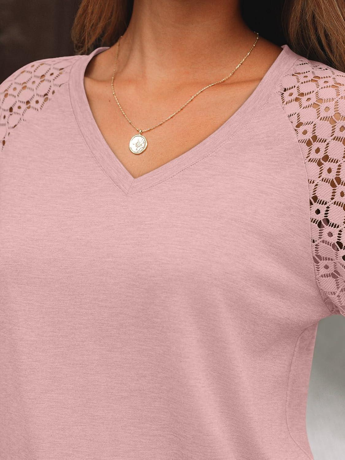 imageAUTOMET Womens Long Sleeve Shirts VNeck Lace Tops Business Casual Blouses Tee Trendy 2025 Fall Fashion Outfits ClothesPink