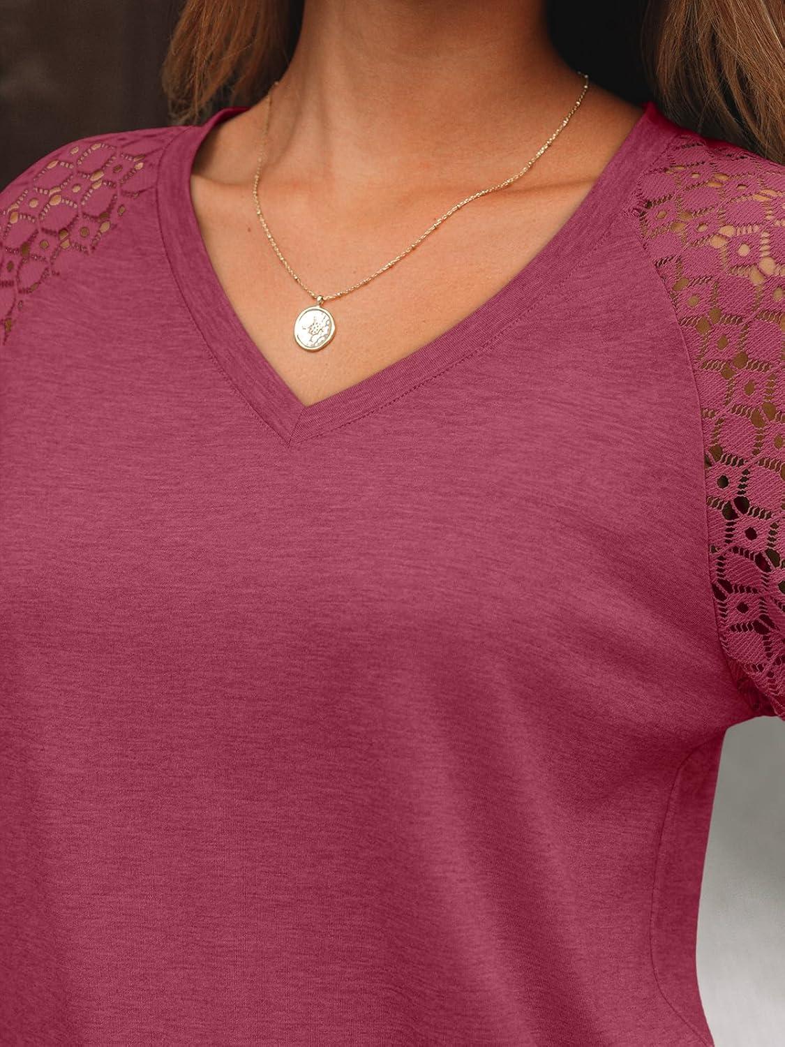 imageAUTOMET Womens Long Sleeve Shirts VNeck Lace Tops Business Casual Blouses Tee Trendy 2025 Fall Fashion Outfits ClothesRed